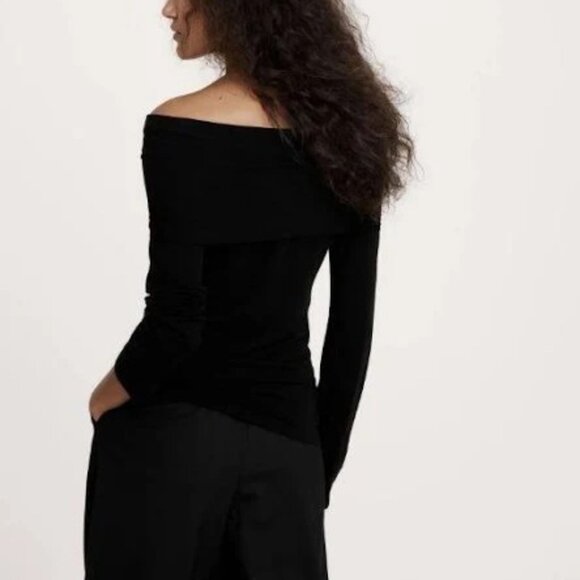 NWT Banana Republic Wool-Blend Off the Shoulder Black Top - Size Small - Picture 4 of 7